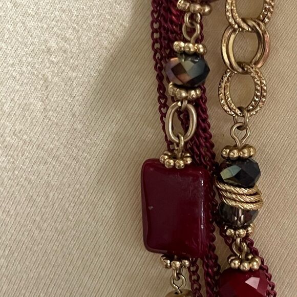 Premier Designs Elegant Multi-Strand Red and Gold Necklace #PDNK2 - Picture 5 of 8